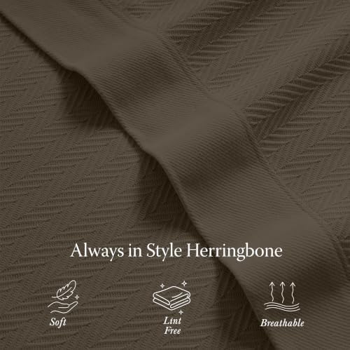 Threadmill Luxury 100% Cotton King Herringbone Blanket, Espresso - Image 5