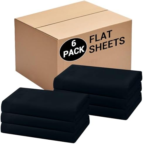 Bulk King Flat Sheets Only, 6 Pack Quick Sort Top Bed Sheet, Color-Coded Label Threads, Wrinkle-Free Shrinkage Durable Microfiber Hotel Motel Airb&bs Essentials for Hosts (105"x102",Black) by Culve