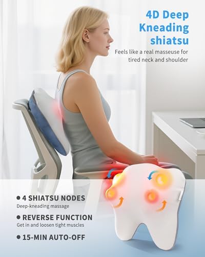 OWAYS Rilassa Cordless Back Massager with Heat, Shiatsu Neck Massager for Pain Relief Deep Tissue, 4D Kneading Massage Pillow for Back, Shoulder, Legs, Relax at Home Office and car - Image 4
