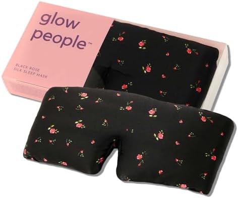 Glow People Silk Sleep Mask – 100% Mulberry Silk Eye Mask for Sleeping, Total Blackout, Cloud-Soft and Adjustable for Beauty Sleep and Travel - Black Rose by GlowPeople