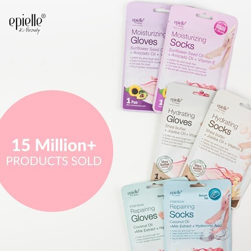 Epielle Moisturizing Hand & Foot Masks, Soften Dry Skin with Sunflower Seed Oil & Vitamin E, Self Care Gifts for Women, Spa Kit, 6 Moisturizing Gloves & 6 Moisturizing Socks - Image 2