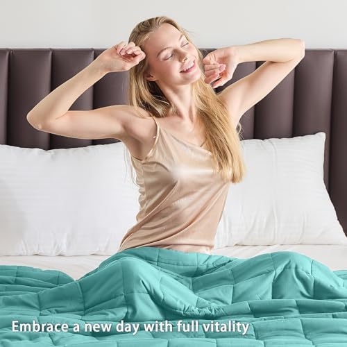 yescool Weighted Blanket for Adults (20 lbs, 48" x 72", Teal) Cooling Heavy Blanket for Sleeping Perfect for 190-210 lbs, Twin Size Breathable Blanket with Premium Glass Bead, Machine Washable - Image 5