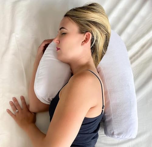 Side Sleeper Pillow with Ear Hole – Ergonomic J-Shaped Swan Pillow for Neck Support & Spine Alignment – Memory Foam Support for Pressure Relief – Perfect for Side Sleeping Adults – With Velvet Cover by MisticCool