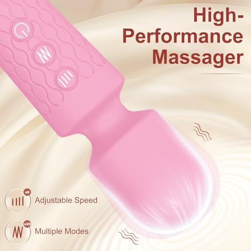 Upgraded Handheld Massager Cordless Rechargeable with 20 Patterns 8 Speeds, Premium Silicone Light Pink Mini Massager Tool Device for Whole Body Muscle Relaxation and Stress Relieve - Image 4