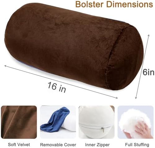 1 MIDDLE ONE Bolster Pillow with Removable Velvet Cover, Round Cylinder Neck Roll Pillow for Head, Back, Leg Support, Decorative Bed and Couch Pillow 16 x 6 Inches (Brown) - Image 2