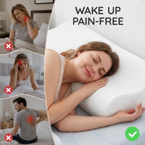 AM AEROMAX 32" King Contour Memory Foam Pillow for Neck Pain Relief, White - Image 2