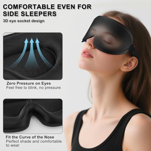 Sleep Eye Mask for Side Sleeper Women Men, 3D Sleeping Mask No Eye Pressure 100% Blackout Night Blindfold Soft Eye Shade Cover for Travel, Nap (Black) - Image 2