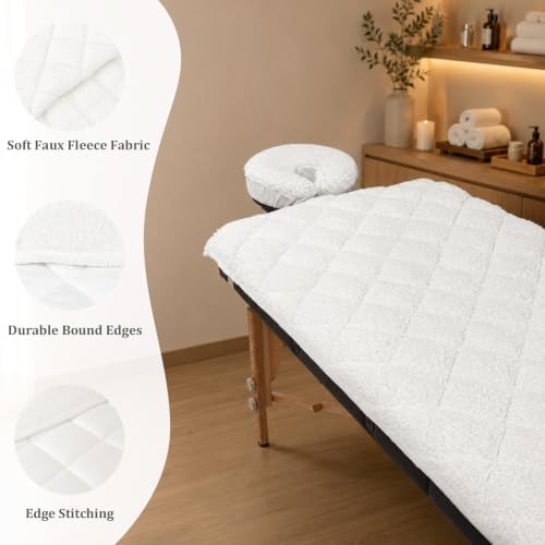 Fleece Massage Table Pad Set with Face Cradle Cover 29” W x 72” L, White - Image 3