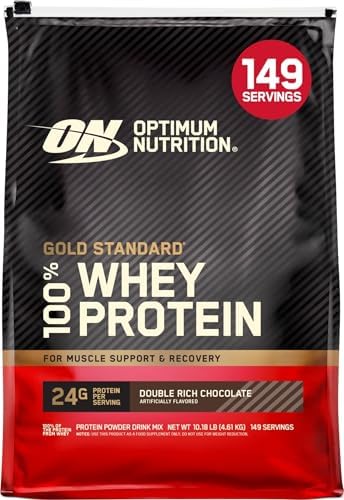Optimum Nutrition Gold Standard Whey Protein, Double Rich Chocolate, 10 LB by OPTIMUMNUTRITION