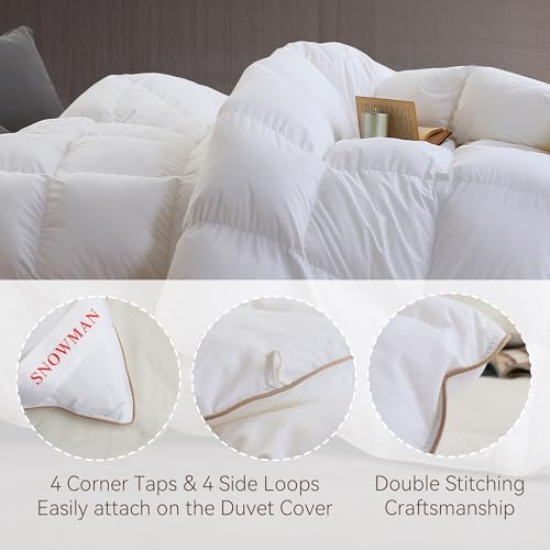 SNOWMAN Premium Down Comforter Cal King Size, Luxurious All Season Duvet Insert with Cotton Blended Fabric, 48oz Fill Weight 3D Baffle Box Design Hotel Bedding Comforter (White,108"x98") - Image 5