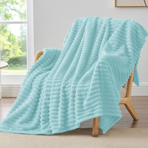 BEDELITE Ribbed Fleece Throw Blanket for Couch, Cloud Blue, 50"x60" by BEDELITE