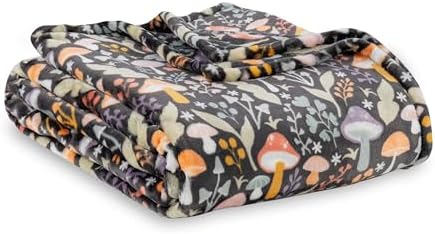 Berkshire Blanket-Classic Heavyweight Warm Soft Printed VelvetLoft® Plush Blanket, King Size Soft Fuzzy Blanket for Couch Sofa Bed, Mushroom Cutie Charcoal, 90in x 108in by BerkshireHomeCompany
