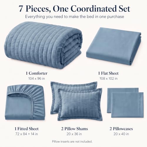 CozyLux California King Comforter Set, Grayish Blue Seersucker Bed in a Bag - Image 2