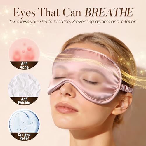 LULUSILK 100% Mulberry Silk Sleep Eye Mask for Sleeping Women and Men, Pink - Image 5