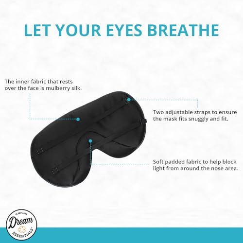 Dream Essentials Ultra Silk 360 Sleep Mask, Mulberry Silk Blindfold Eye Mask with 2 Fully Adjustable Straps, Thin Profile Night Mask Great for Side, Stomach, or Back Sleepers - Black - Image 2
