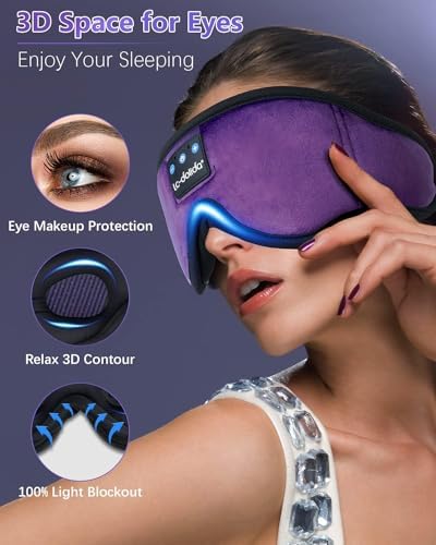 LC-dolida Sleep Headphones, Sleep Mask Bluetooth Wireless Music Eye Mask, Sleeping Headphones for Side Sleepers Sleep Mask with Bluetooth Headphones Ultra-Thin Stereo Speakers Perfect for Sleeping - Image 2