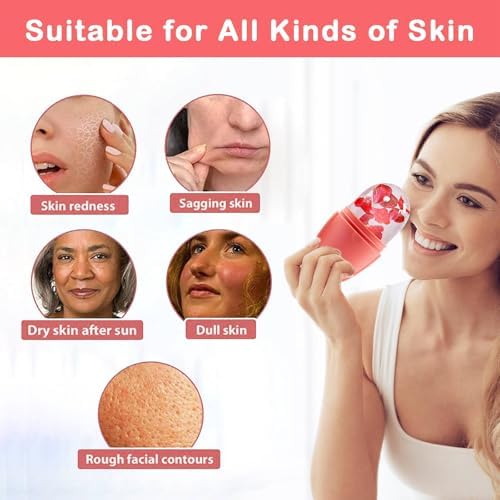 XHJRI Ice Face Roller Massager,Ice Cube Roller for Face, Eyes and Neck Naturally Conditioning and Skin Care,De-Puff Eye Bags,Reduce Migraine Pain,Reusable Massage Silicone Ice Mold (New Pink) - Image 3