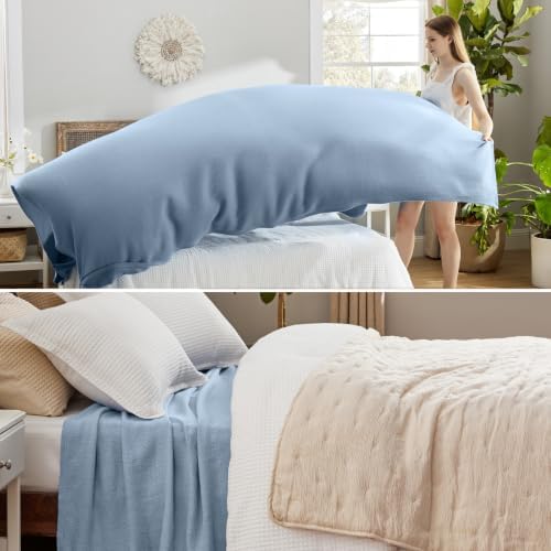 Bedsure 100% Cotton Blanket, Herringbone Weave, Queen Size, Light Blue - Image 4