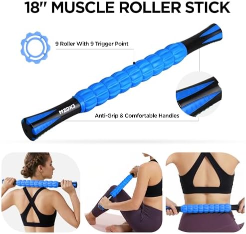 Muscle Roller & Massage Roller Stick for Athletes - Lymphatic Drainage Support, Relieves Muscle Soreness, Cramping & Tightness - Targets Legs, Arms, Back & Calves （Blue Wheel） - Image 2