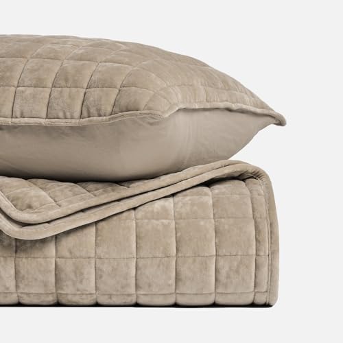 RECYCO Channel Box Stitch Velvet Quilt Set, Full Queen Size, Urban Taupe - Image 5