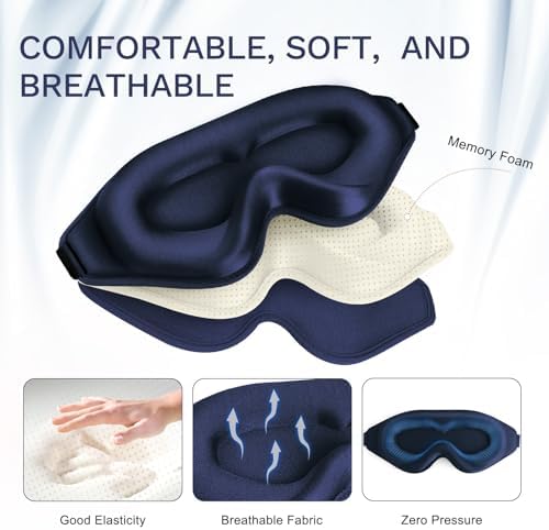 99% Fully Block Out Light Eye Sleep Mask, 3D Deep Contoured Eyes Cover Zero Pressure, Long Lash Extension Eyes Mask with Adjustable Straps for Sleeping Travel Home Nap Rest Women Men (Dark Blue) - Image 3