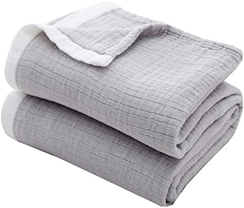 SE SOFTEXLY Muslin Throw Blanket, 4-Layer Dyed Yarn, 60”x80”, Grey by DefineCozyHealthyLife