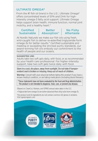 Nordic Naturals Ultimate Omega, Lemon Flavor - 60 Soft Gels - 1280 mg Omega-3 - High-Potency Fish Oil Supplement with EPA & DHA - Promotes Brain & Heart Health - Non-GMO - 30 Servings (Pack of 2) - Image 6