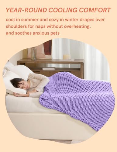 YnM Cooling Weighted Blanket, 100% Cotton Handmade Chunky Knitted Blanket, Weighted Lap, Breathable Heavy Blankets, Machine Washable Throw for Sleep or Home Decor (Purple, 48x72 Inch, 12lbs) - Image 5