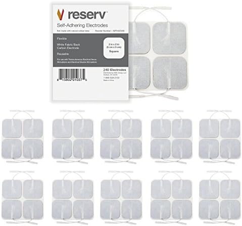 reserv 2" x 2" Premium Re-Usable Self Adhesive Electrode Pads for TENS/EMS Unit, Fabric Backed Pads with Premium Gel (Latex Free) (240 Count (Pack of 1) by Reserv