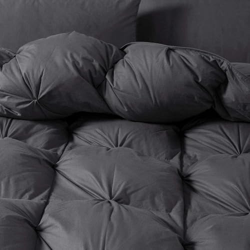 Luxurious Heavyweight Goose Down Feather Fiber Comforter Duvet Insert, Exquisite Gray Pinch Pleat Design, Super King 120 x 120, Premium Baffle Box 100% Egyptian Cotton, 85 oz Fill Weight - Image 4
