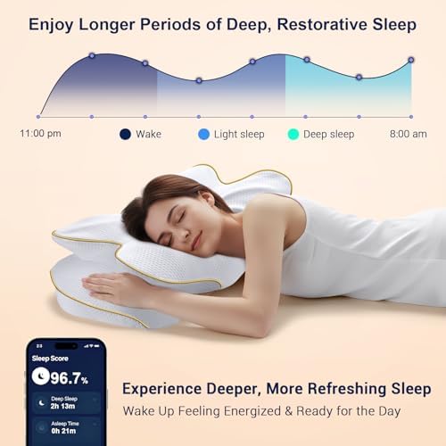 AZBESTPRO Memory Foam Cervical Pillow for Neck Support & Pain Relief, Butterfly Ergonomic Design – 24×15.75×5.7 Inches, Removable 100% Polyester Pillowcase, Suitable for Side & Back Sleepers (Gold) - Image 4