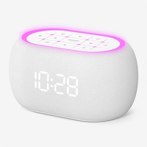 ANJANK White Noise Sound Machine Alarm Clock with Hi-Fi Bluetooth Speaker, 21 Soothing Sounds/7 Night Lights, 0-100% Dimmer/Sleep Timer/Volume Control, Soother for Adults Kids Sleeping, Bedroom, White by ANJANK