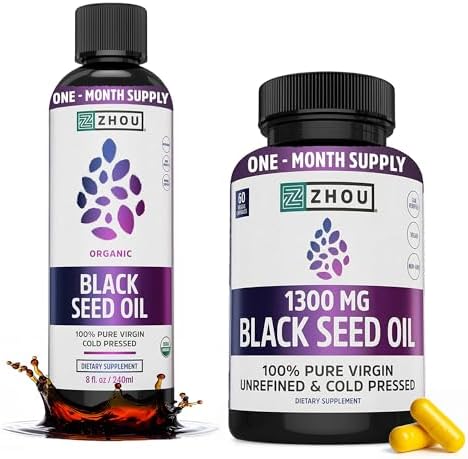 Zhou Black Seed Oil & Capsules - Hair & Skin - 8 fl oz Bottle & 60 Capsules by ZhouNutrition