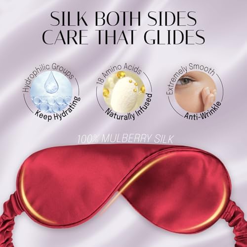 OLESILK Silk Sleep Mask Eye Mask Blindfold with Double Layer Silk Filling and Elastic Strap for Full Night's Sleep, Travel and Nap, Soft Eye Cover Eyeshade with Luxury Bag and Ear Plugs, Red - Image 5