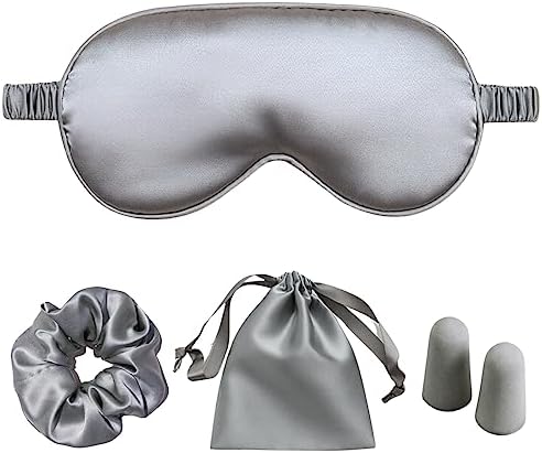 Silver Sleep Eye Mask, Blackout Silk Satin Travel Blindfold Set Women by LCBD