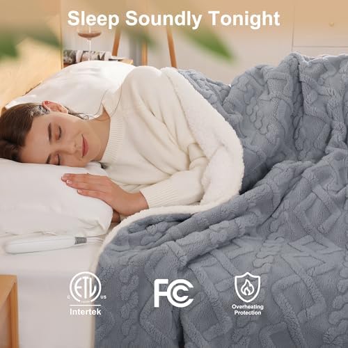 Electric Blanket Twin Heated Blanket-Sherpa Twin Heating Blanket, Dark Gray - Image 5