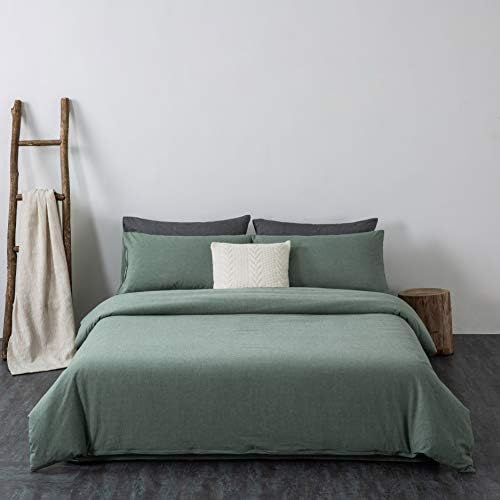 F.Y.Dreams 100% Washed Cotton Duvet Cover for Weighted Blanket 80x87 inches with 16 Ties, Zipper on Long Side/Grass Green/Just Duvet Cover by FYDreams
