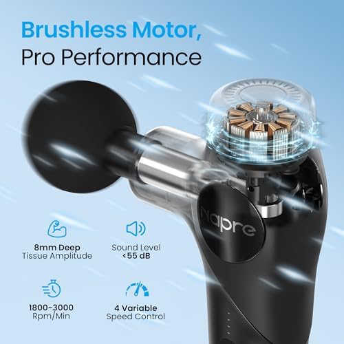 NAPRE 3-in-1 Detachable Massage Gun with Heat,Mini Massage Gun Deep Tissue with Extension Handle,Portable Handheld Percussion Muscle Massager for Back/Neck/Body,Small & Quiet,5 Heads - Image 6