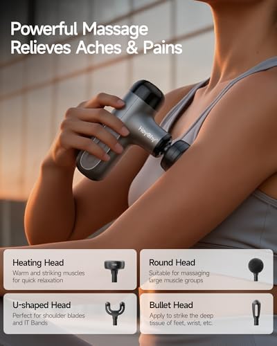 HEYCHY Mini Massage Gun Deep Tissue with Heat, FSA Eligible Massager Gun for Back Neck Relief, Portable Percussion Muscle Massager with 4 Massage Heads for Athletes, Men Women, HSA Eligible - Image 4
