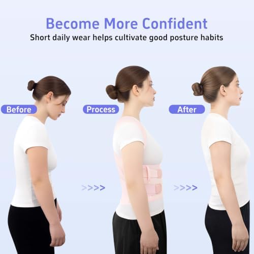 Posture Corrector for Women and Men, Back Brace with Lumbar Support Panel and Adjustable Shoulder Support, Full Back Support Posture Trainer, Back Straightener for Upper Back, Lower Back Support, Rounded Shoulders, Slouching, Hunchback Corrector (Pink,... - Image 5
