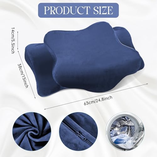 Hahafelt Cervical Neck Pillow Case Plush with Zipper, Navy Blue, Queen Size - Image 2