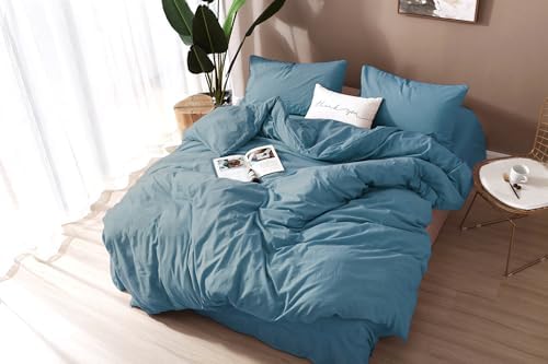 F.Y.Dreams 100% Washed Cotton Duvet Cover for Weighted Blanket 60x80 inches with 16 Ties, Zipper on Long Side/Slate Blue/Just Duvet Cover - Image 3