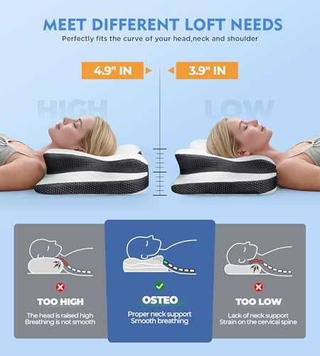 Osteo Sustained Cervical Health Neck Pillow, Contour Zoned Design Ergonomic Pillow for Pain Relief, No-Temperature Affected Memory Foam Pillows, Cooling Pillow Support Side, Back, Stomach Sleeper - Image 4