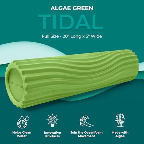 Oceanfoam Tidal Roller - Algae Green - Muscle Massage Foam Roller for Back Pain & Stretching - Firm and Ergonomic Wide Wave Textured - Yoga, Athletics, & Wellness - Full Size, 20" x 5" - Image 2