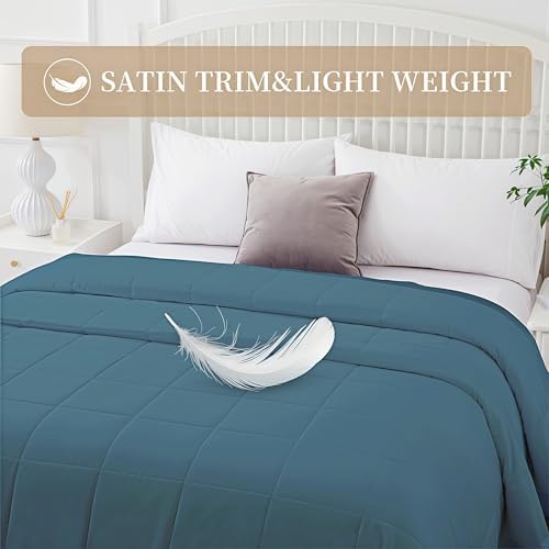 COMFLIVE Queen Down Alternative Blanket - Lightweight Satin Trim, Teal - Image 3