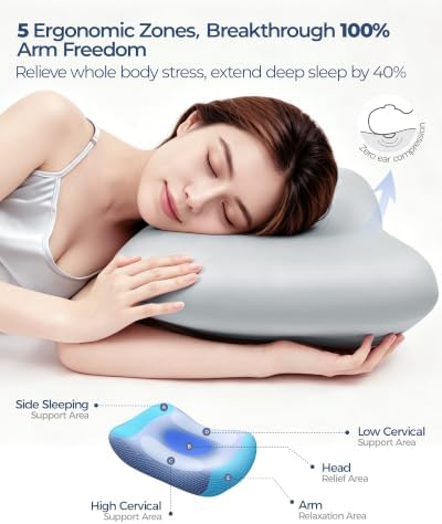 Kayfia Cervical Neck Pillow Side Sleeper Pillow for Neck Pain Relief, Grey - Image 5