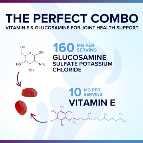 Joint Support Gummies - Extra Strength Glucosamine Gummy Supports Joints Health & Flexibility for Back, Knees, Hands - Natural Vitamin E Immune Support - Best Supplement for Women & Men - 120 Gummies - Image 6