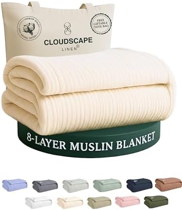 CLOUDSCAPE 8 Layer Muslin Blanket for Adults - 100% Cotton Gauze Muslin Blanket Twin Size - 68" x 92" Fits Twin XL Bed - All Season Soft Bedding Lightweight Breathable Summer Blankets - Ivory by CloudScapeLinen