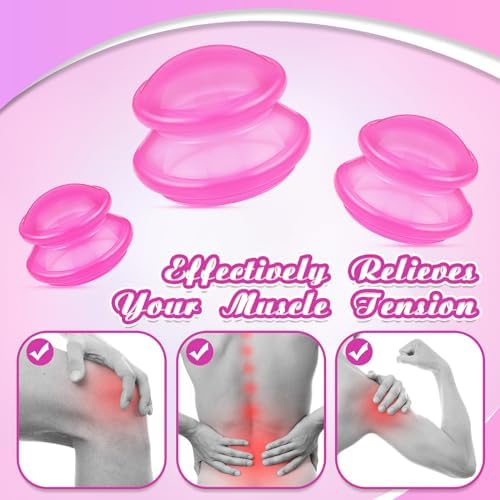 TrelaCo 6 Pcs Silicone Cupping Kit for Massage Therapy,Clear Hot Pink - Image 3
