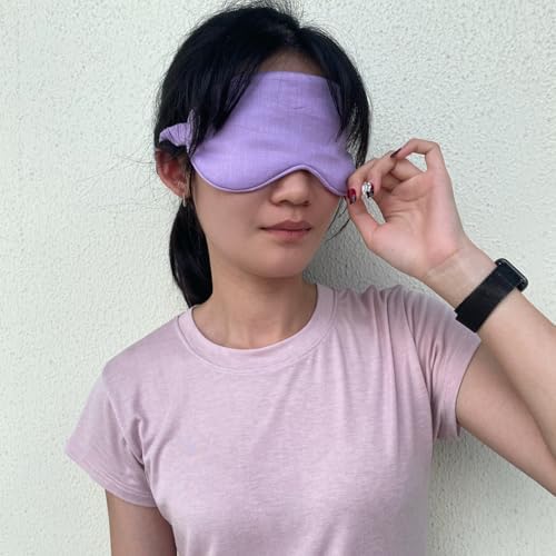 Eye mask Pure Linen Sleep Mask with Elastic Band, No Pressure On Eyes,Side Sleeper Eye Cover Organic Cotton Core Blindfold,Napping & Yoga Travel Essentials (Lavender) - Image 4